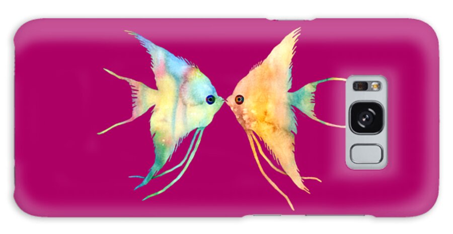 Fish Galaxy Case featuring the painting Angelfish Kissing by Hailey E Herrera