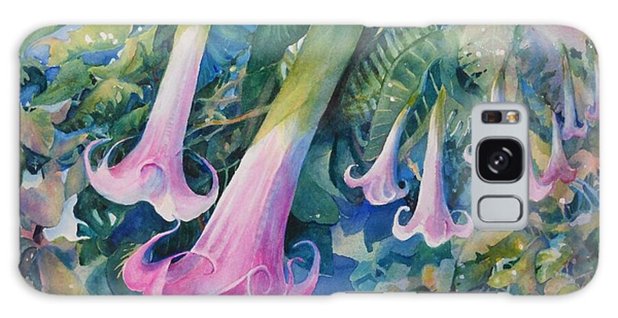 Pink Flowers Galaxy Case featuring the painting Angels Trumpets I by Marilyn Young