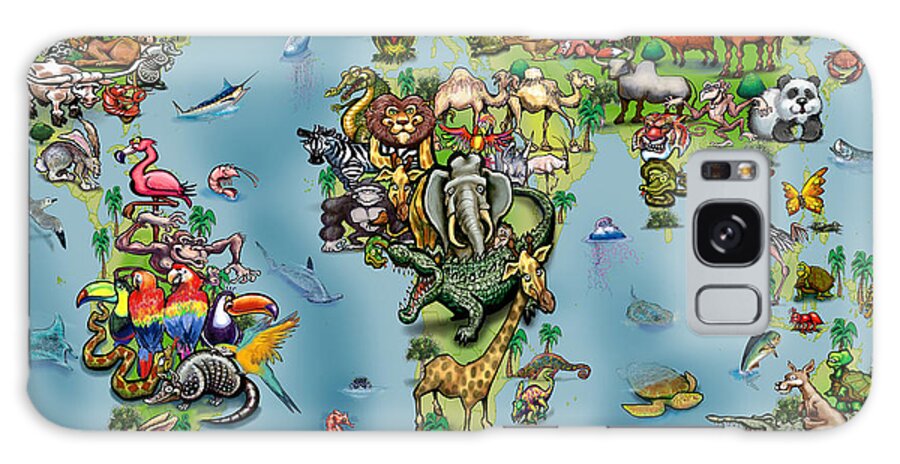 Animals Galaxy Case featuring the digital art Animals World Map by Kevin Middleton
