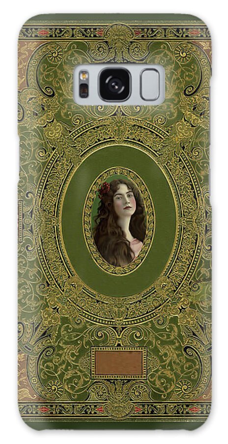 Antique Galaxy Case featuring the photograph Antique Book Cover with Cameo - Green and Gold by Peggy Collins