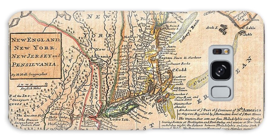 Antique Map Of New York Galaxy Case featuring the drawing Antique Maps - Old Cartographic maps - Antique Map of New York, New England and Pennsylvania, 1729 by Studio Grafiikka