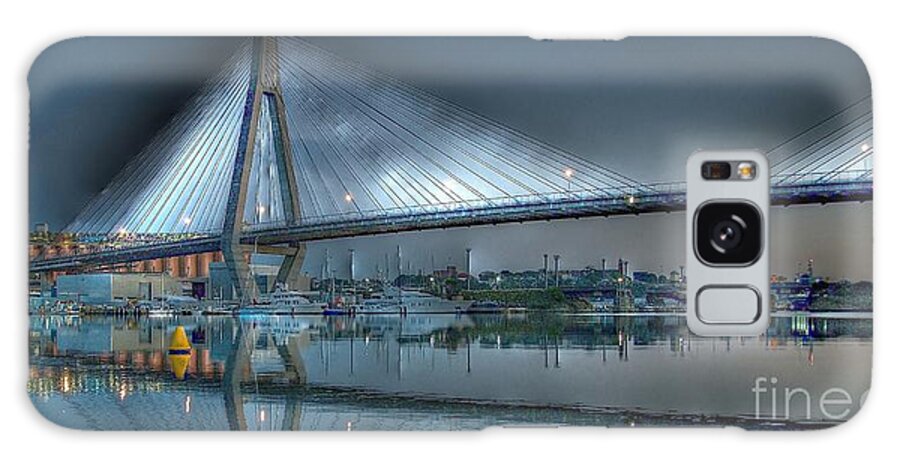 Australian Galaxy Case featuring the photograph  Anzac Bridge by Moonlight. by Geoff Childs