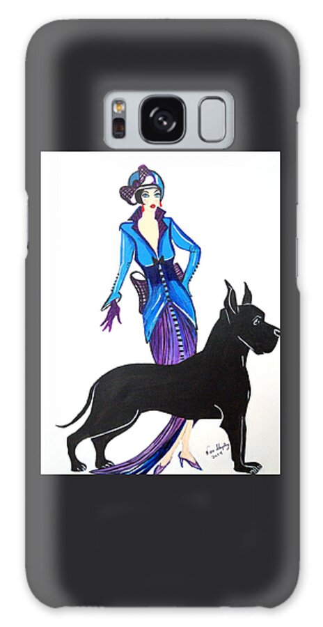1920's Female Walking Her Dog Galaxy Case featuring the painting Art Deco 1920's Myra by Nora Shepley