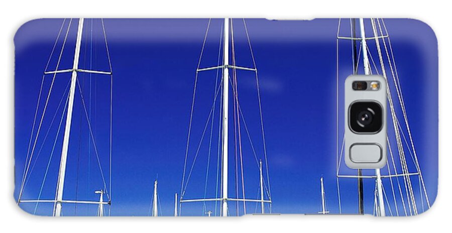 Australian Galaxy Case featuring the photograph Artistic. Yacht Masts Reaching into a Vivid Blue Sky. by Geoff Childs