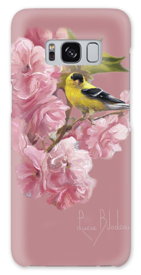 American Goldfinch Galaxy Case featuring the painting Spring Blossoms by Lucie Bilodeau