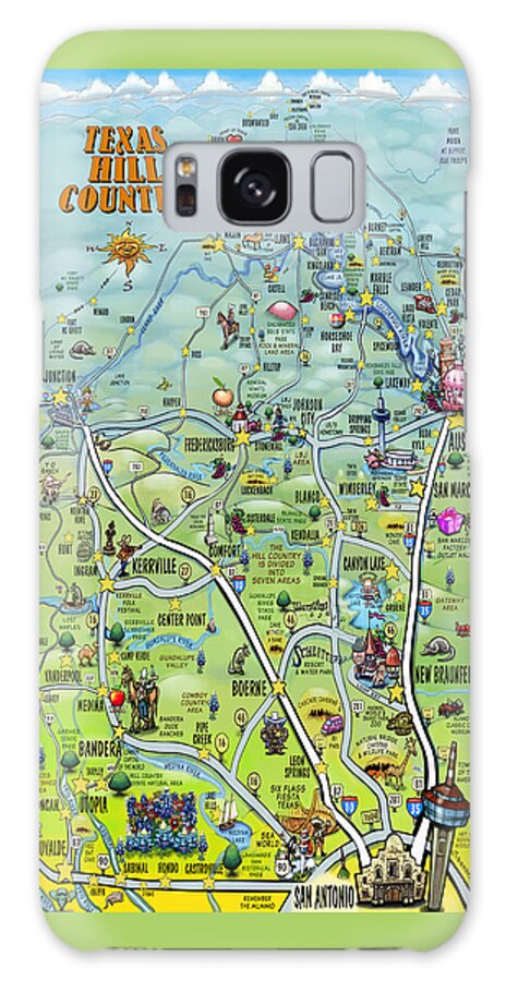 Texas Hill Country Cartoon Map Galaxy Case featuring the digital art Texas Hill Country Cartoon Map by Kevin Middleton