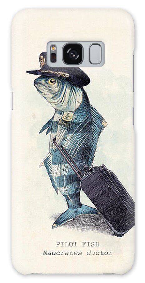Pilot Pilot Fish Nautical Stripes Ocean Funny Flight Travel Captain Luggage Airplane Humor Blue Sea Vintage Nature Latin Galaxy Case featuring the digital art The Pilot by Eric Fan