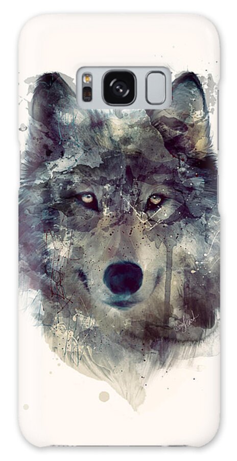 Wolf Portrait Blue Nature Animals Animal Wildlife Wild Wilderness Fauna Forest Woodland Creature Illustration Drawing Painting Art Artwork Amy Hamilton Galaxy Case featuring the painting Wolf // Persevere by Amy Hamilton