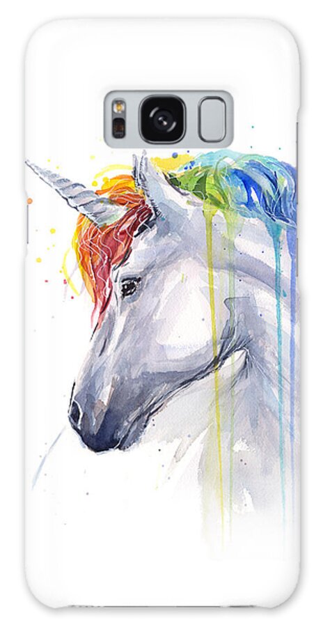 Magical Galaxy Case featuring the painting Unicorn Rainbow Watercolor by Olga Shvartsur