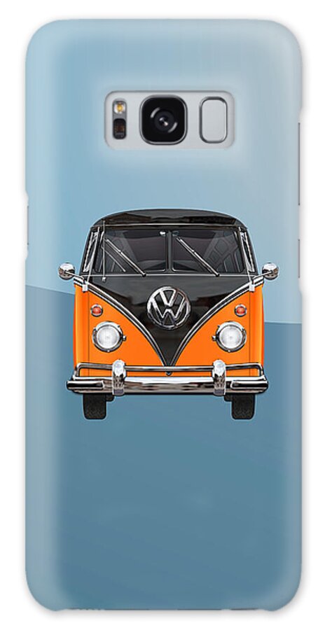 'volkswagen Type 2' Collection By Serge Averbukh Galaxy Case featuring the photograph Volkswagen Type 2 - Black and Orange Volkswagen T 1 Samba Bus over Blue by Serge Averbukh