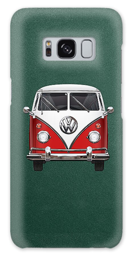 'volkswagen Type 2' Collection By Serge Averbukh Galaxy Case featuring the photograph Volkswagen Type 2 - Red and White Volkswagen T 1 Samba Bus over Green Canvas by Serge Averbukh