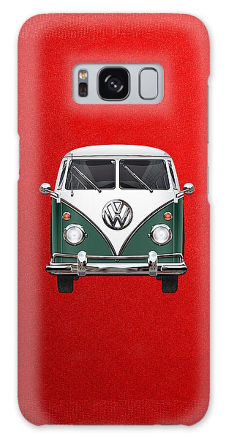 'volkswagen Type 2' Collection By Serge Averbukh Galaxy Case featuring the photograph Volkswagen Type 2 - Green and White Volkswagen T 1 Samba Bus over Red Canvas by Serge Averbukh