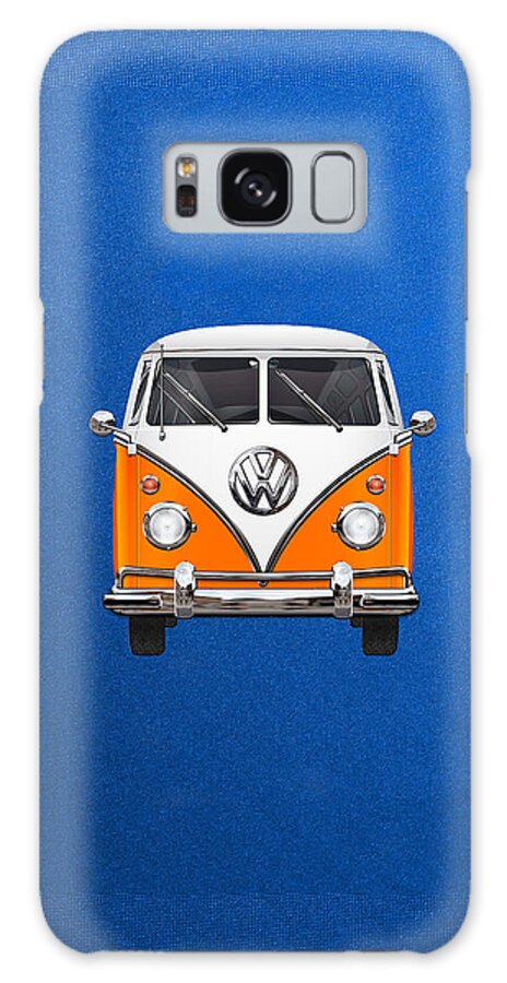 'volkswagen Type 2' Collection By Serge Averbukh Galaxy Case featuring the photograph Volkswagen Type - Orange and White Volkswagen T 1 Samba Bus over Blue Canvas by Serge Averbukh