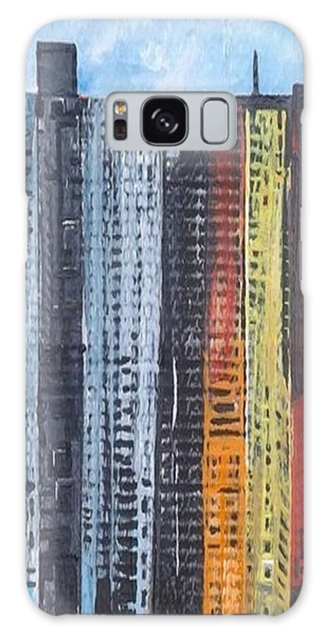Acrylic Galaxy Case featuring the painting Tower Block - flats for rent by Denise Morgan