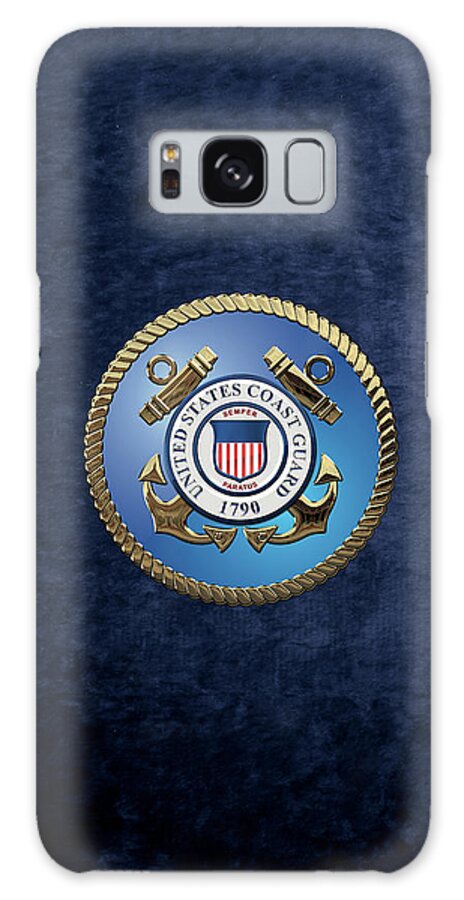 'military Insignia & Heraldry 3d' Collection By Serge Averbukh Galaxy Case featuring the digital art U. S. Coast Guard - U S C G Emblem over Blue Velvet by Serge Averbukh