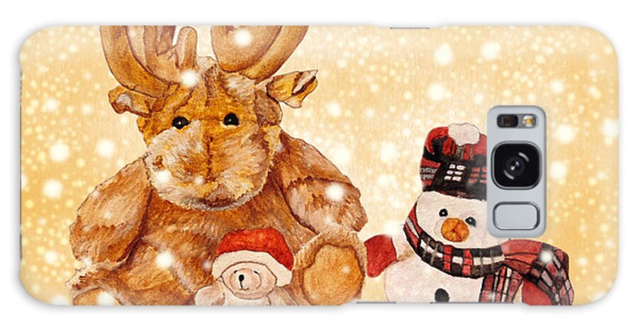 Cuddly Animals Galaxy Case featuring the painting Christmas Buddies by Angeles M Pomata