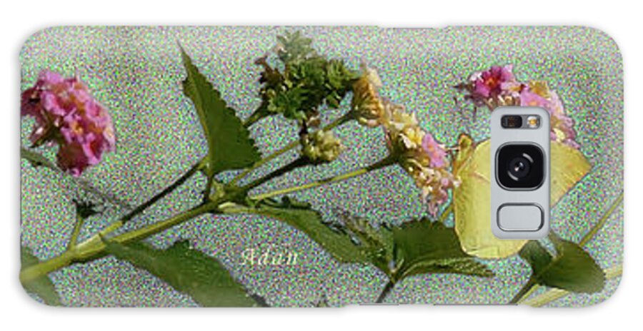 Southern Dogface Butterfly Galaxy Case featuring the photograph Southern Dogface Butterfly Feasting on December Lantanas Austin Texas v1 Panorama by Felipe Adan Lerma