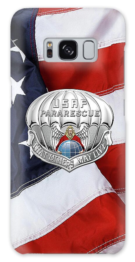 'military Insignia & Heraldry' Collection By Serge Averbukh Galaxy Case featuring the digital art U. S. Air Force Pararescuemen - P J Badge over American Flag by Serge Averbukh