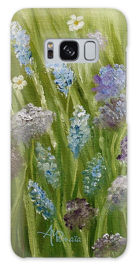 Lilac Galaxy Case featuring the painting Flowers Field by Angeles M Pomata