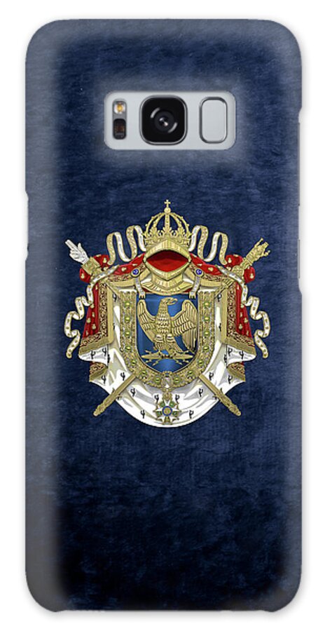 'napoleon Bonaparte' Collection By Serge Averbukh Galaxy Case featuring the digital art Greater Coat of Arms of the First French Empire over Blue Velvet by Serge Averbukh