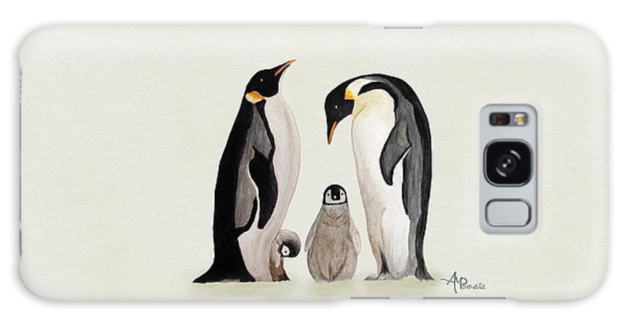 Emperor Penguin Galaxy Case featuring the painting Penguin Family Watercolor by Angeles M Pomata