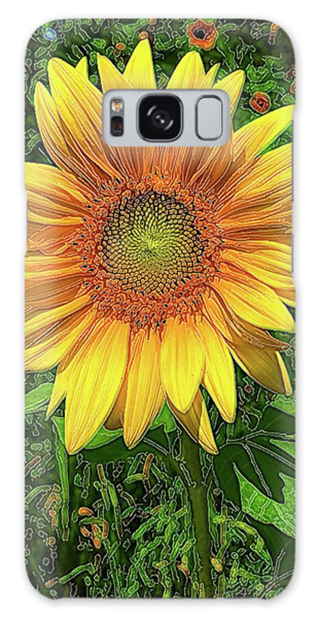 Flowers Galaxy Case featuring the photograph Brilliant Sunflower with Green Background by Eleanor Abramson
