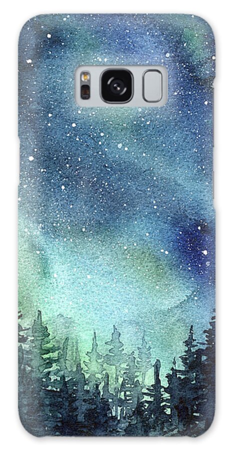 Watercolor Galaxy Galaxy Case featuring the painting Galaxy Watercolor Aurora Painting by Olga Shvartsur