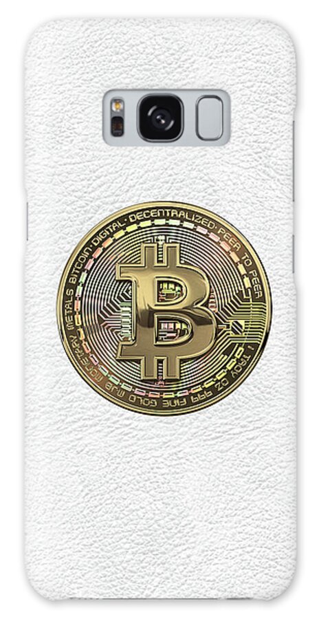 ‘money’ Collection By Serge Averbukh Galaxy S8 Case featuring the photograph Gold Bitcoin Effigy over White Leather #2 by Serge Averbukh