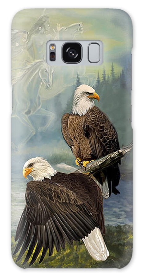  Animals Galaxy Case featuring the painting Eagels and Native American Spirit Riders by Regina Femrite