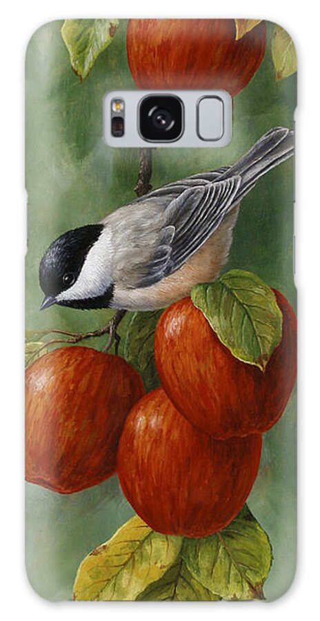Birds Galaxy Case featuring the painting Bird Painting - Apple Harvest Chickadees by Crista Forest