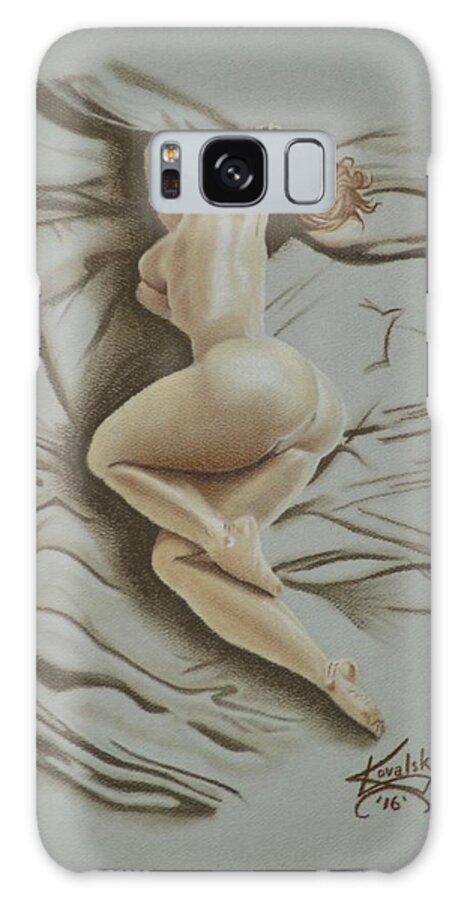 Nude; Art; Artwork; Pastel Pencil; Drawing Galaxy Case featuring the drawing Au Naturel by Edward Kovalsky