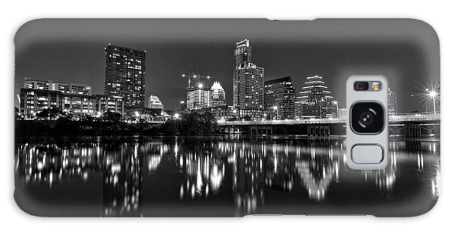 Austin Galaxy Case featuring the photograph Austin Skyline At Night Black and White by Todd Aaron