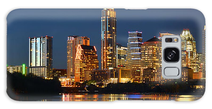 Austin Skyline Galaxy Case featuring the photograph Austin Skyline at Night Color Panorama Texas by Jon Holiday