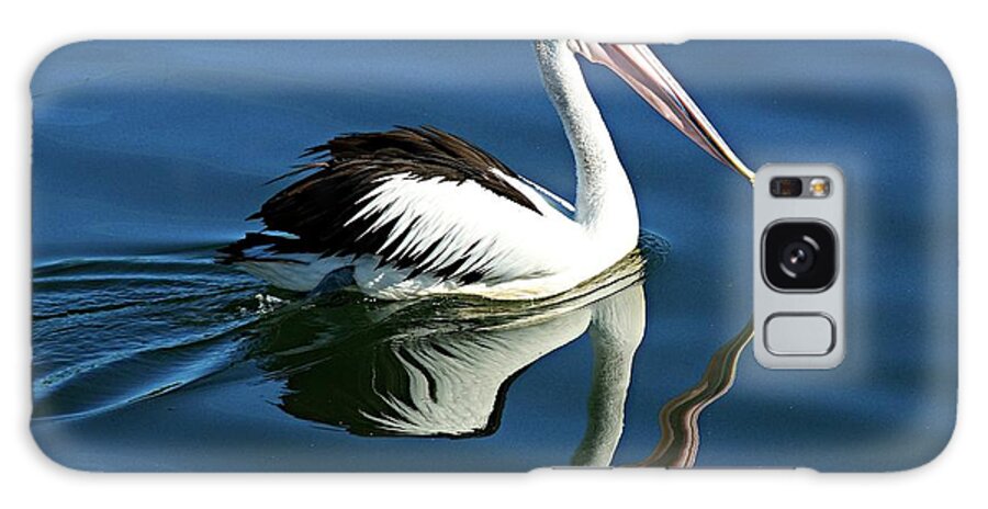 Pelican Galaxy Case featuring the photograph Australian Pelican Bird, Pelecanus conspicillatus, Close-up Swimming with Water Reflections by Geoff Childs