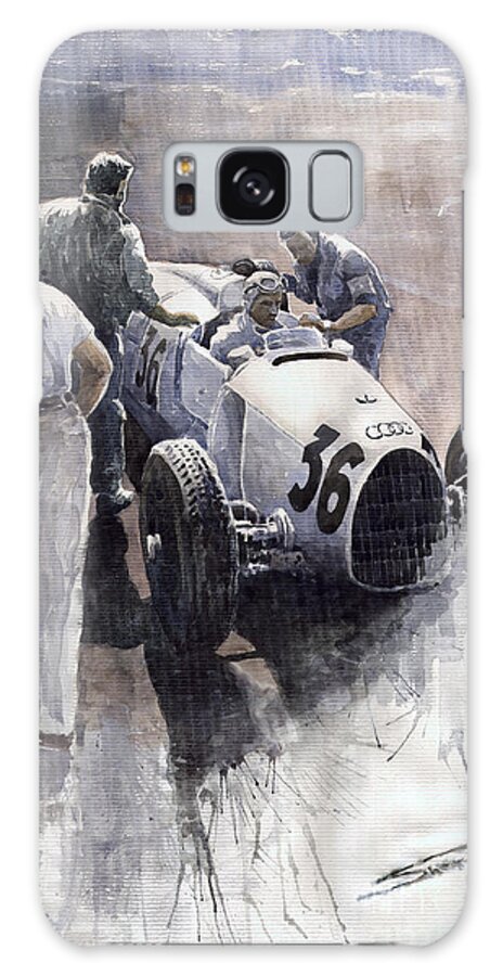Auto Galaxy Case featuring the painting Auto Union B type 1935 Italian GP Monza B Rosermeyer by Yuriy Shevchuk