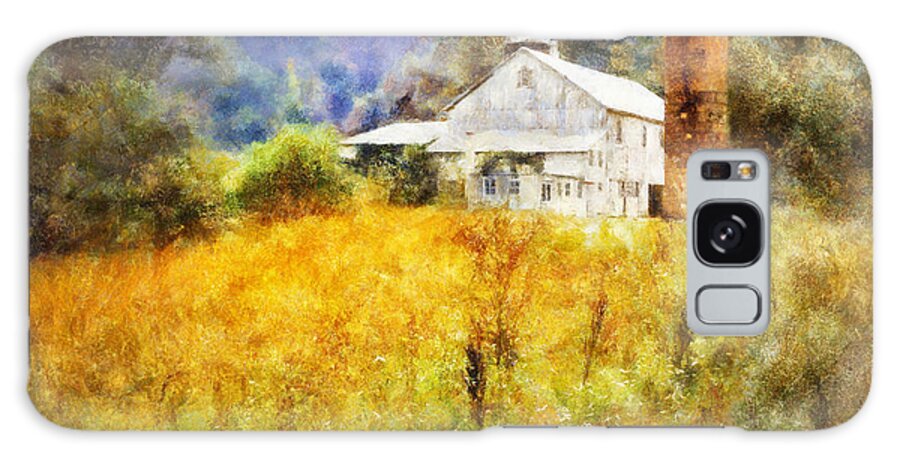 Barn; Abandoned; Decaying; Autumn; Mist; Field; Farm; Building; Rural; Agriculture Galaxy Case featuring the digital art Autumn Barn in the Morning by Frances Miller