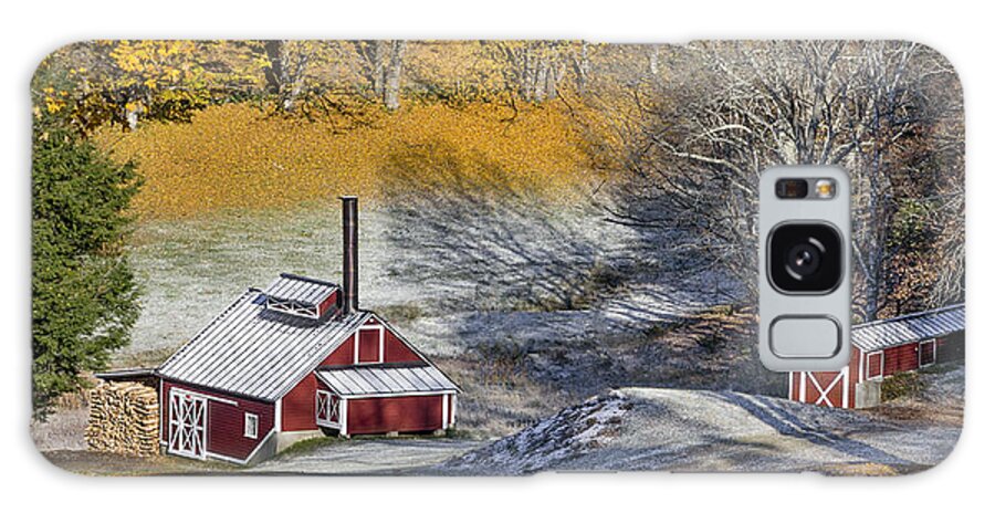 Autumn Galaxy Case featuring the photograph Autumn Snow on Sugar Shack, Reading, VT by Betty Denise