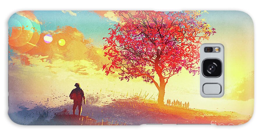 Abstract Galaxy Case featuring the painting Autumn Sunrise by Tithi Luadthong