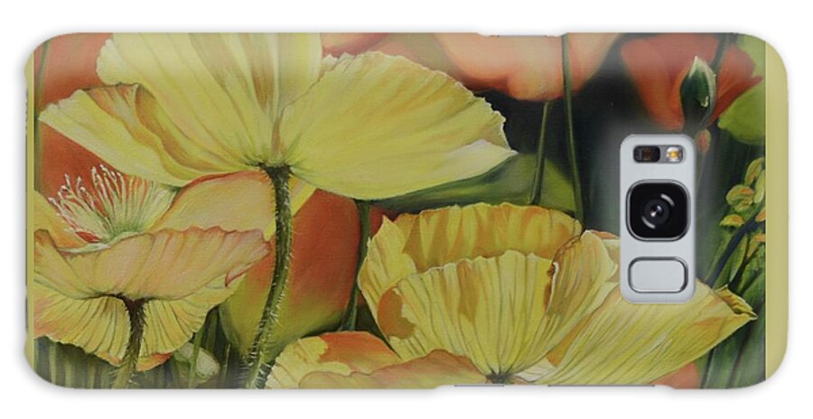#poppies #flowers #flower #yellow #nature #floral #florals #landscape #leaves #orange #peace #landscape #landscapes #bright Galaxy Case featuring the painting Awakening by Stella Marin
