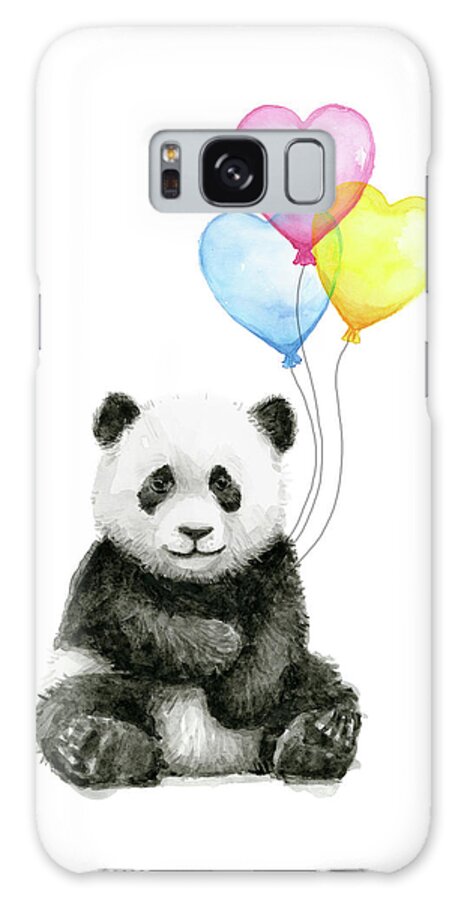 Baby Panda Galaxy Case featuring the painting Baby Panda with Heart-Shaped Balloons by Olga Shvartsur