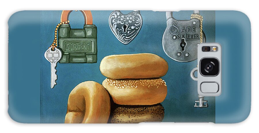 Food Art Galaxy S8 Case featuring the painting Bagels and Locks by Linda Apple