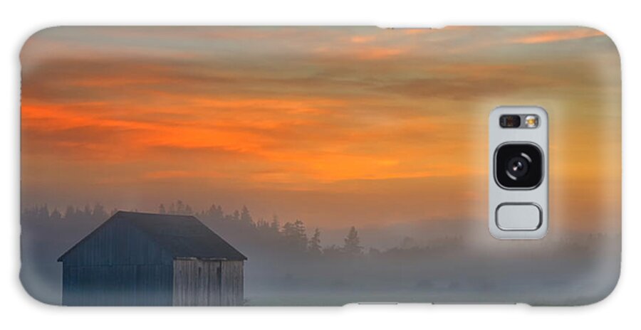 Dawn Galaxy Case featuring the photograph Barn and Mist at Dawn by Irwin Barrett