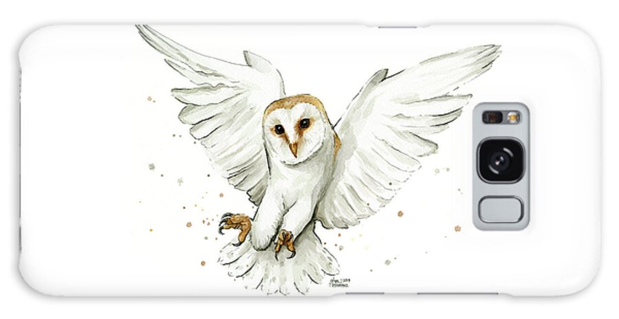 Owl Galaxy Case featuring the painting Barn Owl Flying Watercolor by Olga Shvartsur
