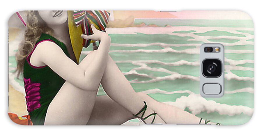 Vintage Postcards Galaxy Case featuring the photograph Bathing Beauty on the shore Bathing Suit by Denise Beverly