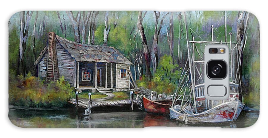 Louisiana Bayou Camp Galaxy Case featuring the painting Bayou Shrimper by Dianne Parks