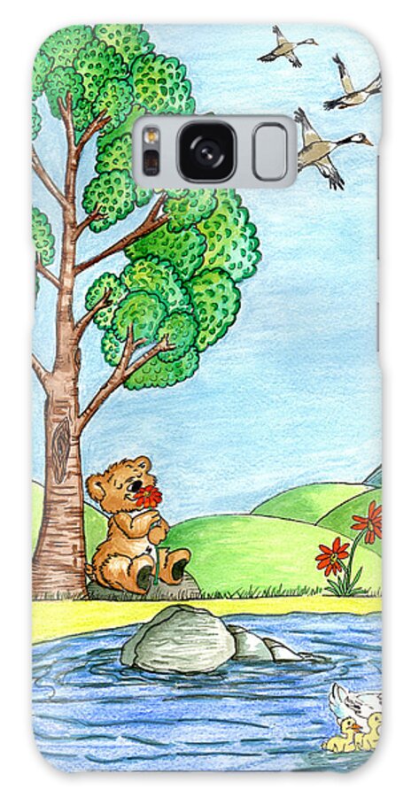 Bear Galaxy Case featuring the painting Bear With Flowers by Christina Wedberg