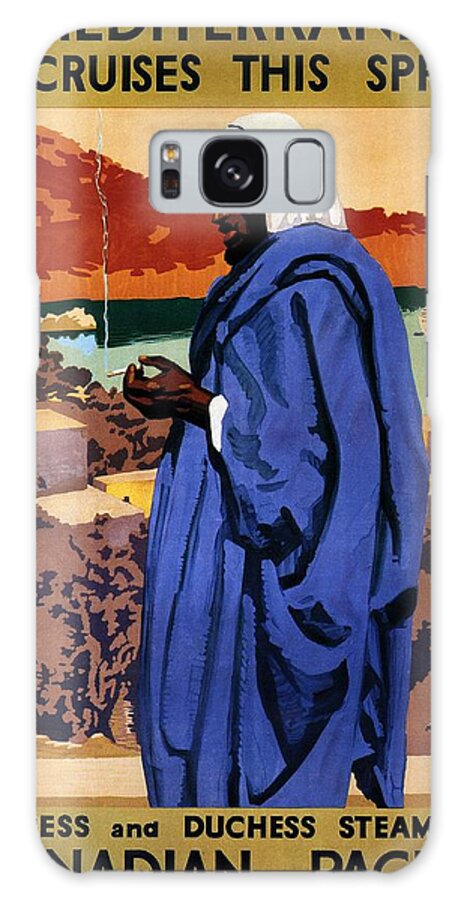 Canadian Pacific Galaxy Case featuring the painting Bedouin in a blue robe smoking cigarette - Vintage Advertising Poster for Canadian Pacific Steamship by Studio Grafiikka