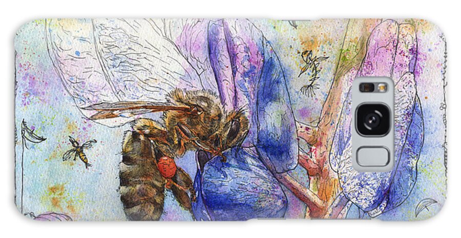 Lupin Galaxy Case featuring the painting Bee on Blue Lupin blossom. by Petra Rau