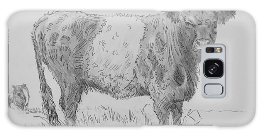 Belted Galloway Cow Drawing Galaxy Case featuring the drawing Belted Galloway Cow Pencil Drawing by Mike Jory