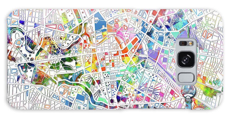 Berlin Galaxy Case featuring the digital art Berlin Map White by Bekim M